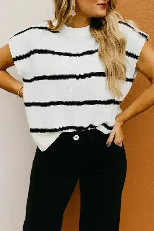 Batwing Stripes Sleeve Sweater - Striped Oversized Tee