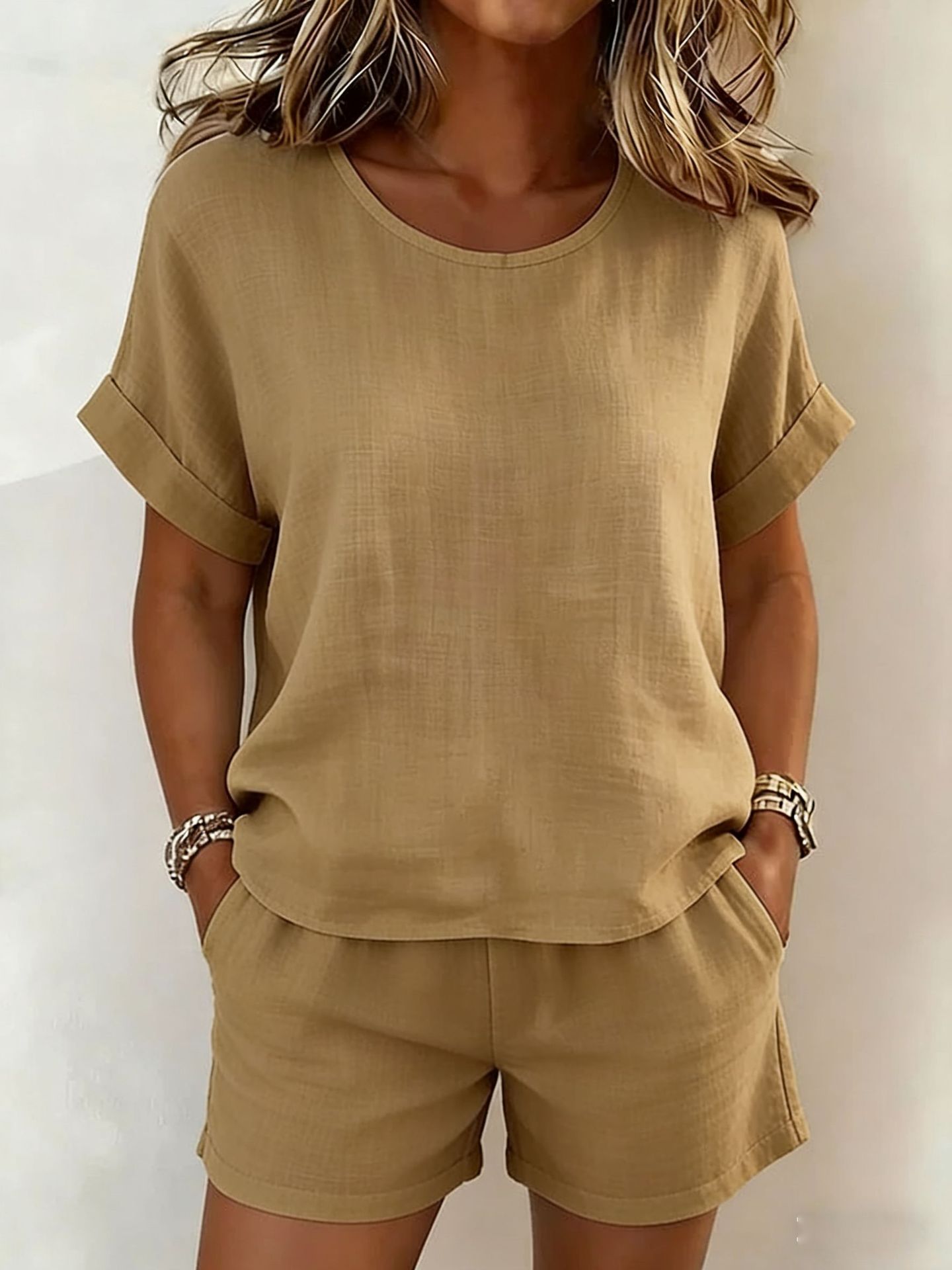 Solid-Color Linen & Shorts Set