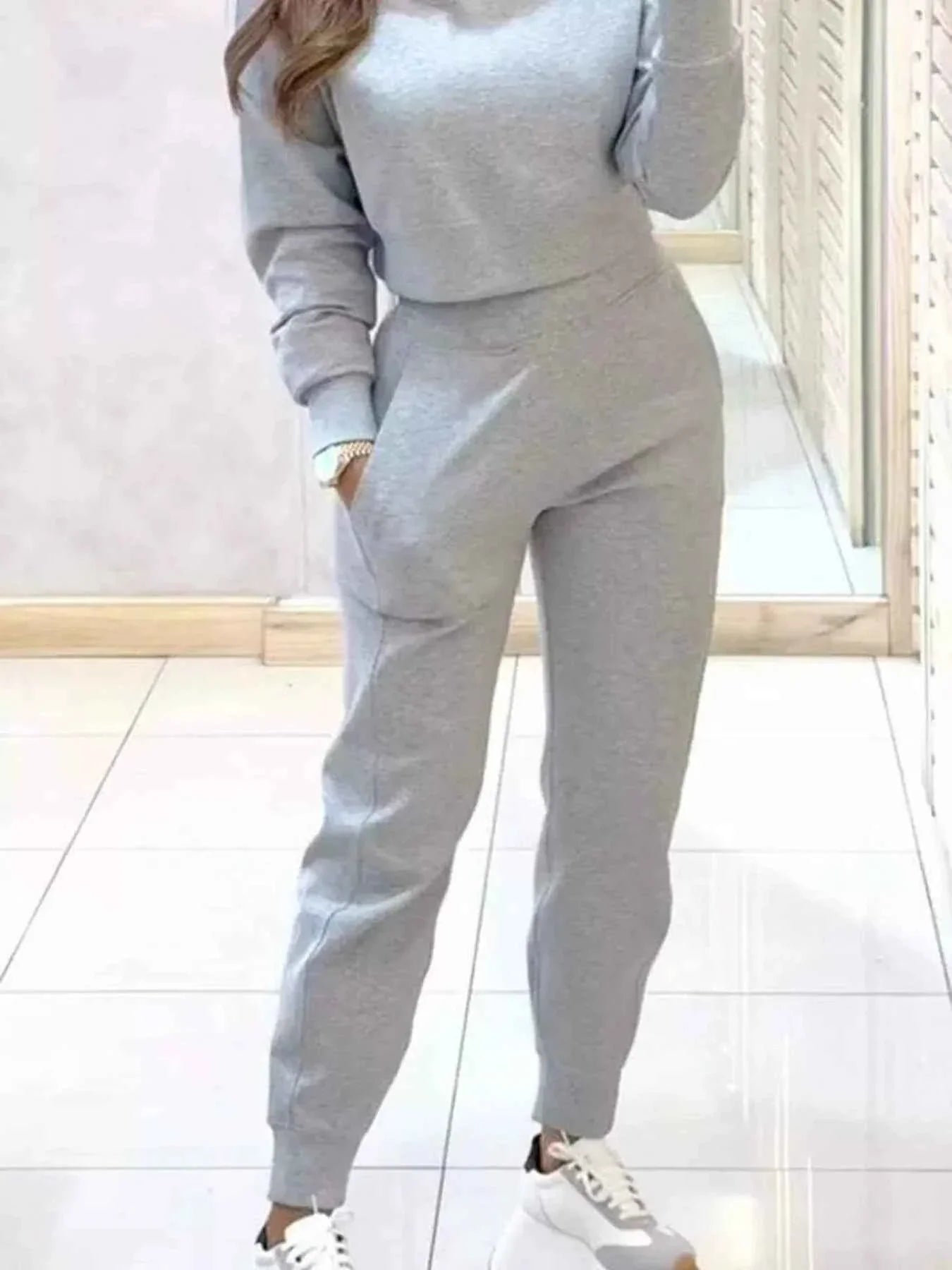 Casual Chic Cropped Sweatshirt and Jogger Set
