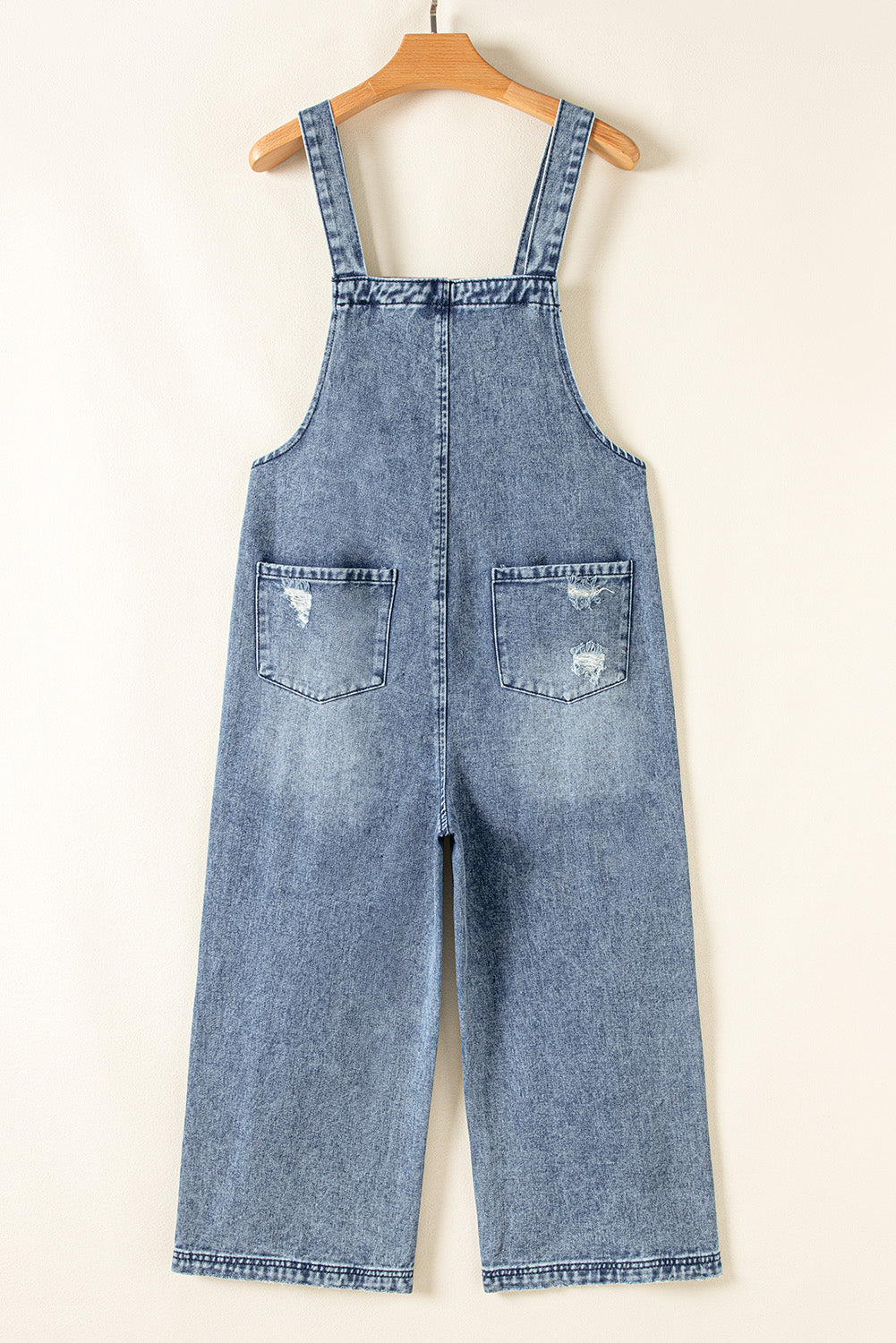 Baylor Distressed Bib Pocket Wide Leg Denim Overall