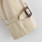 Women's Notch-Collar Short Trench Coat with Belt Buckle Detail