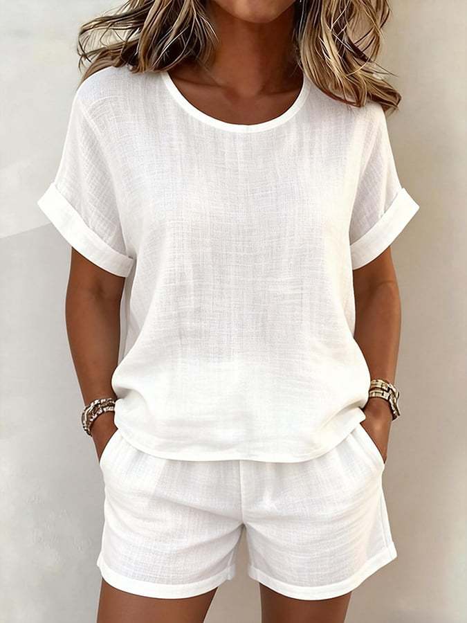 Solid-Color Linen & Shorts Set