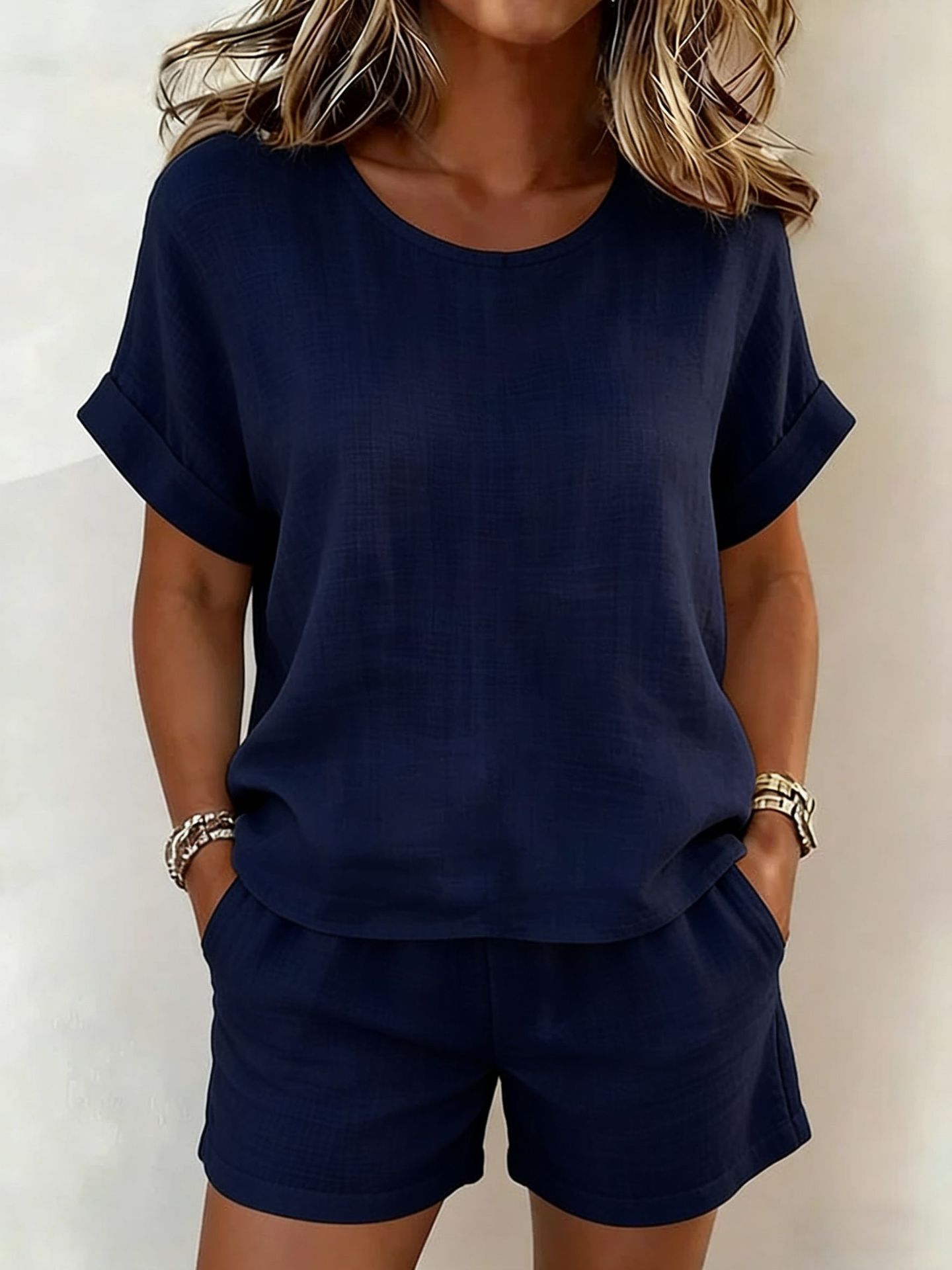 Solid-Color Linen & Shorts Set