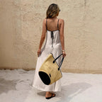 Off-the-shoulder backless solid color suspender strap-up long dress