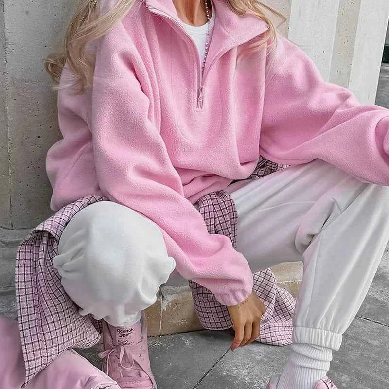 CozyPink Lamb Fleece Women's Zipper Hoodie