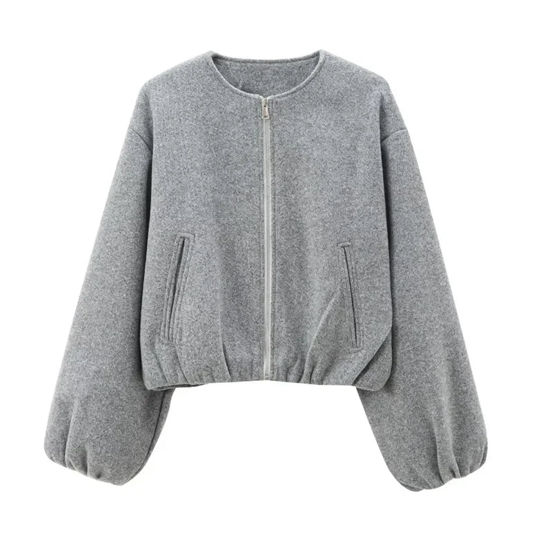 Autumn Luxe: Women's Cropped Faux Wool Bomber Jacket