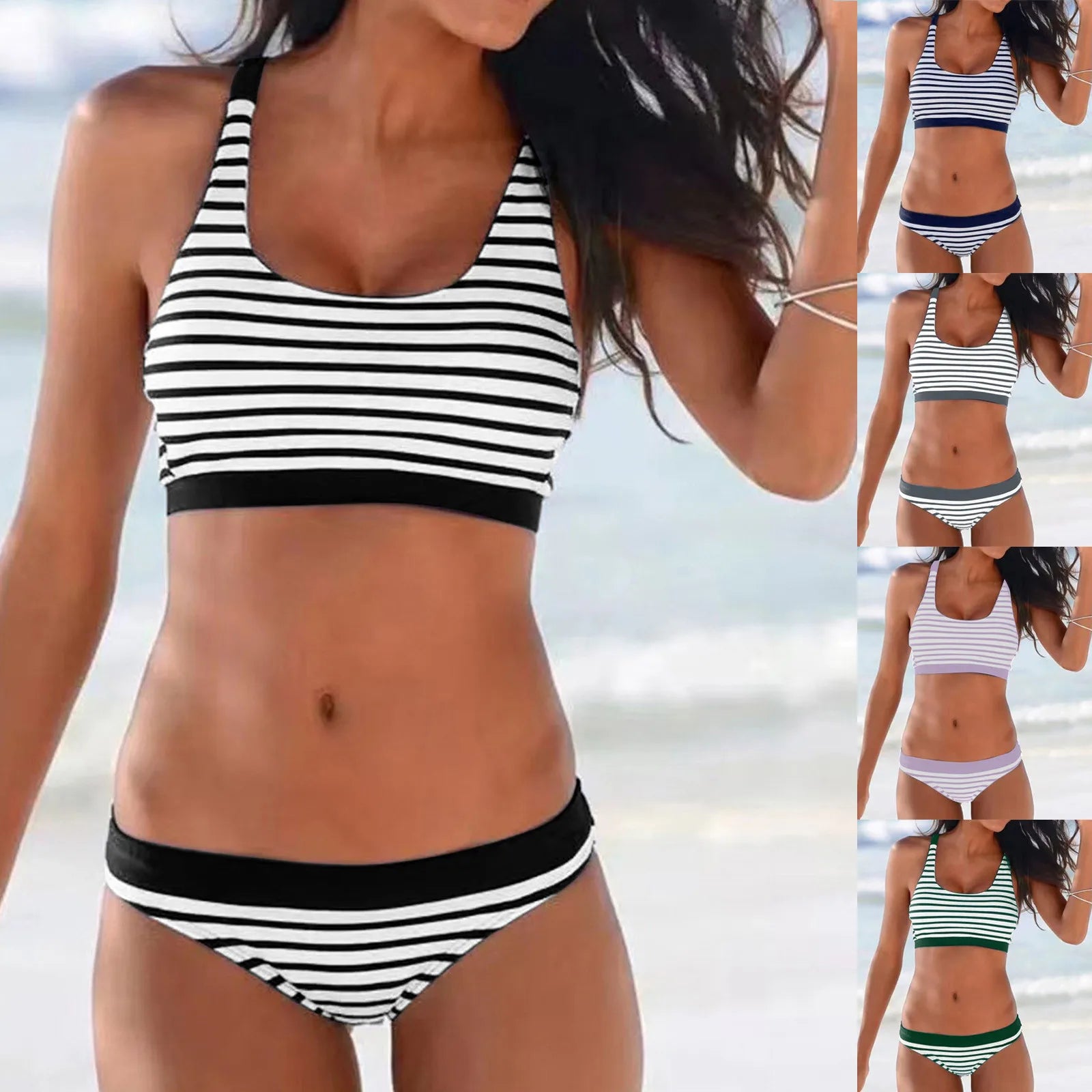 Vintage Stripes Low Waist Bikini Set
