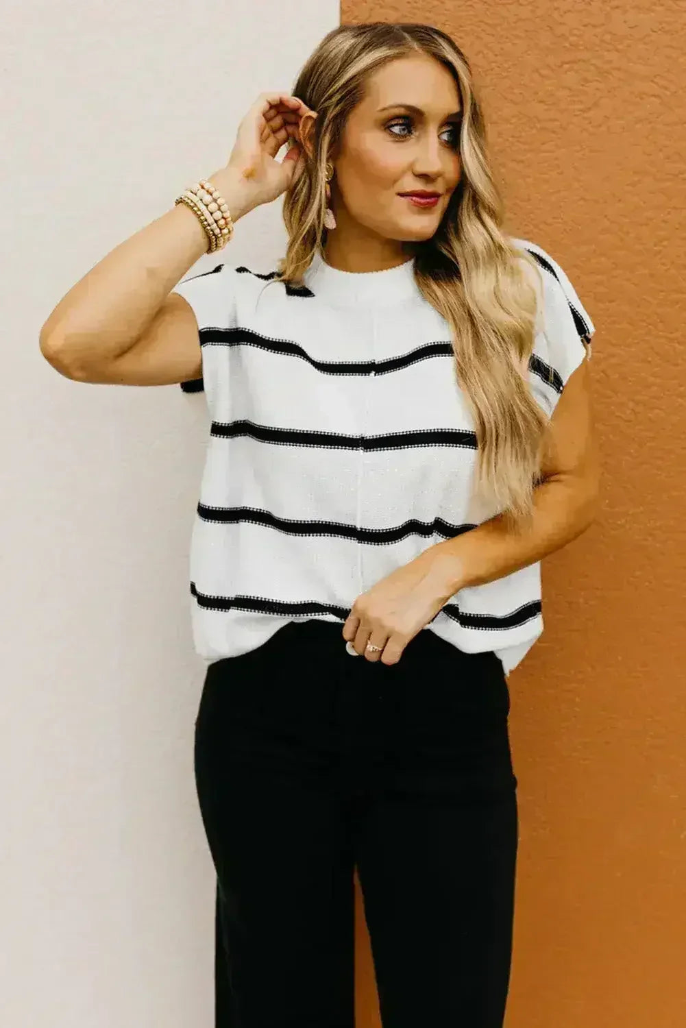 Batwing Stripes Sleeve Sweater - Striped Oversized Tee
