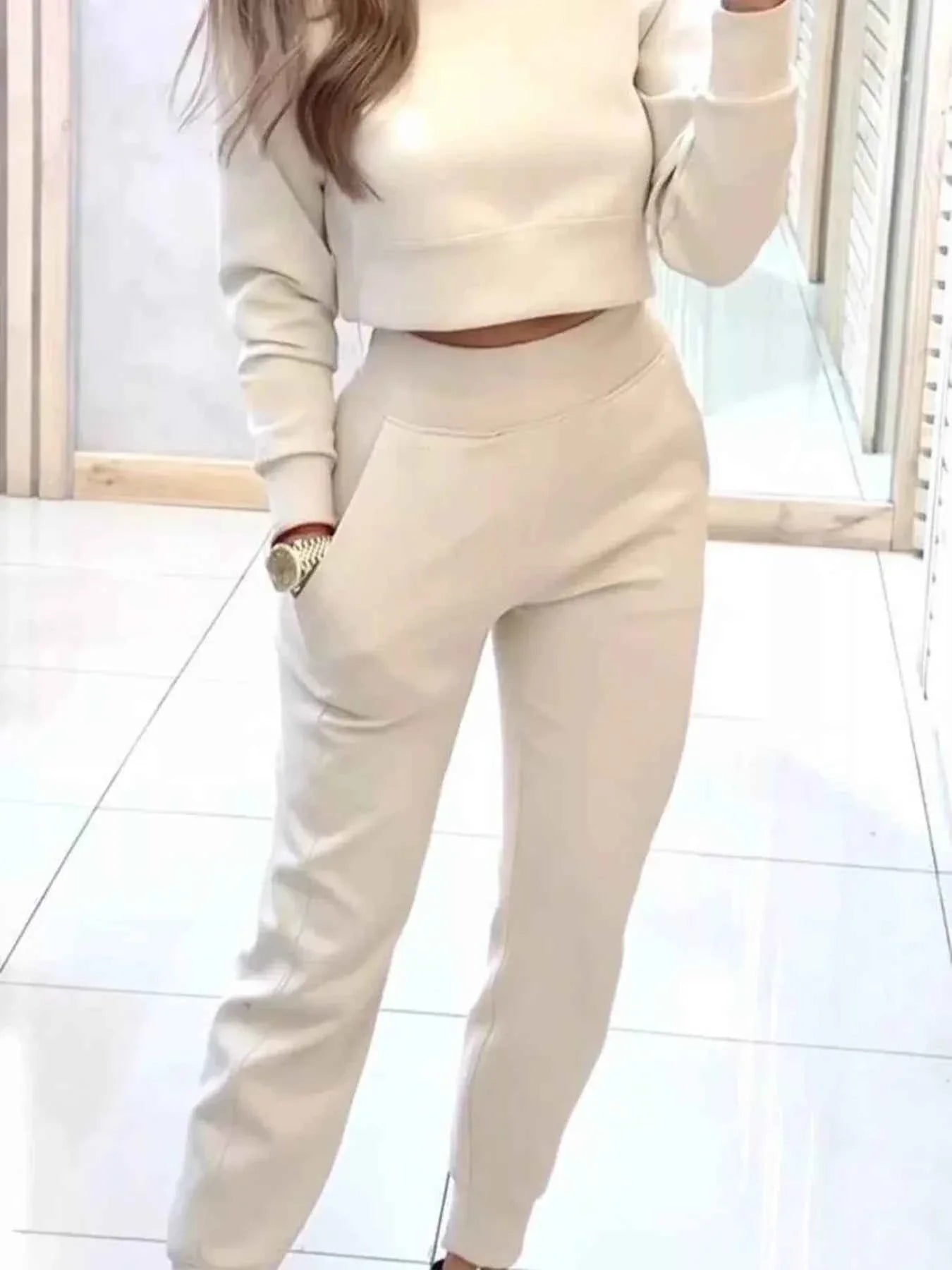 Casual Chic Cropped Sweatshirt and Jogger Set