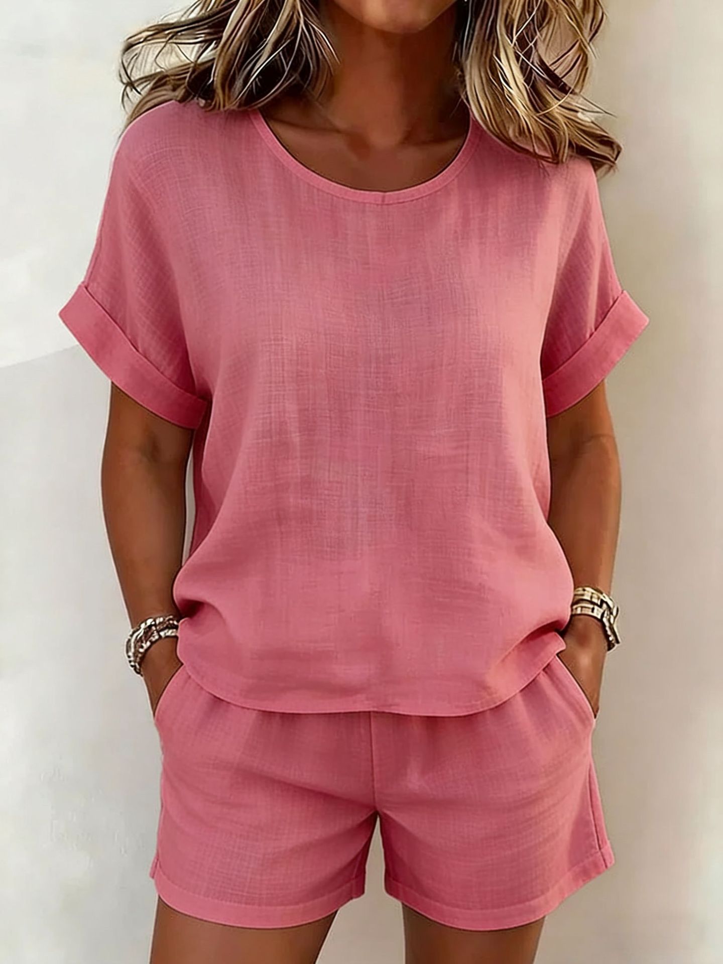 Solid-Color Linen & Shorts Set