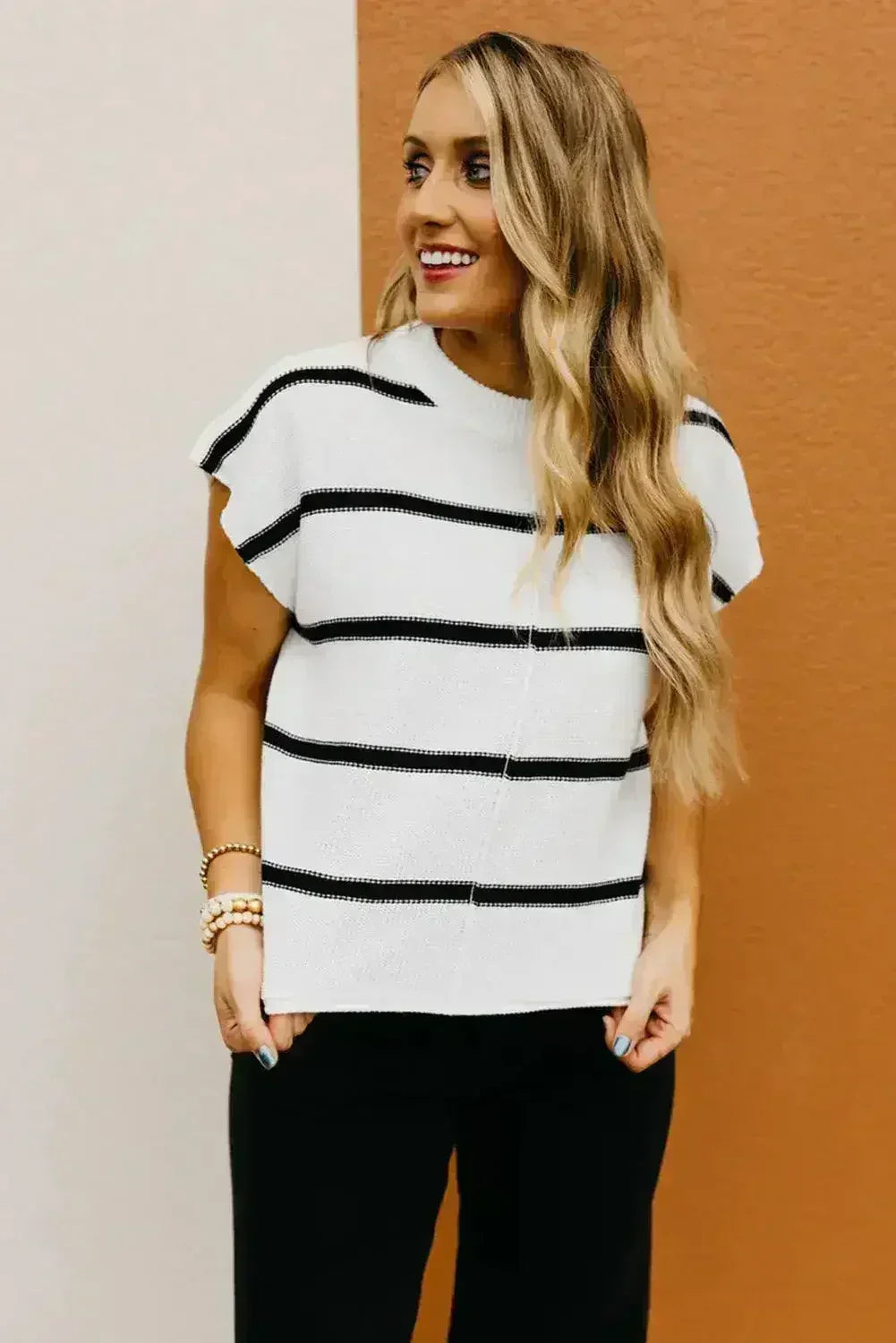 Batwing Stripes Sleeve Sweater - Striped Oversized Tee