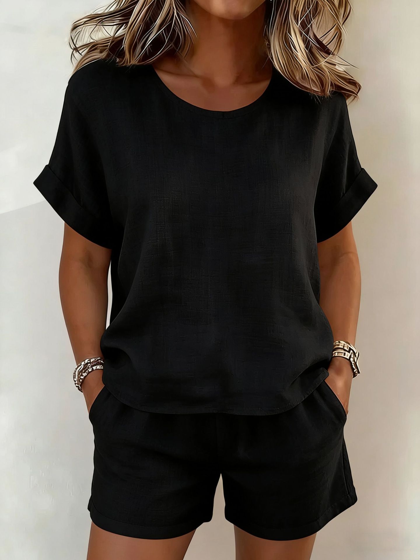 Solid-Color Linen & Shorts Set