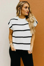Batwing Stripes Sleeve Sweater - Striped Oversized Tee