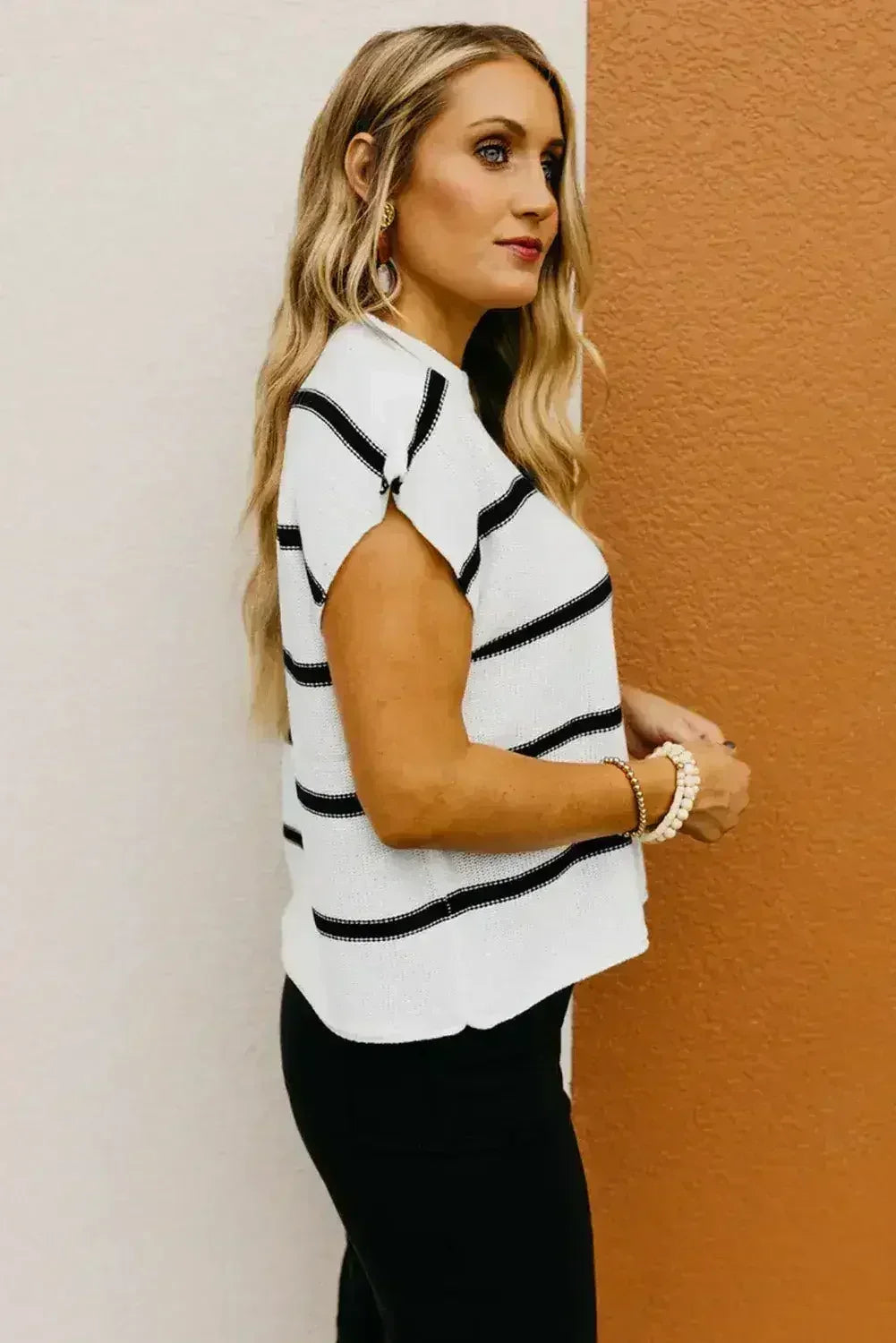 Batwing Stripes Sleeve Sweater - Striped Oversized Tee