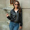 Women's Hooded Faux Leather Jacket with Fleece Lining