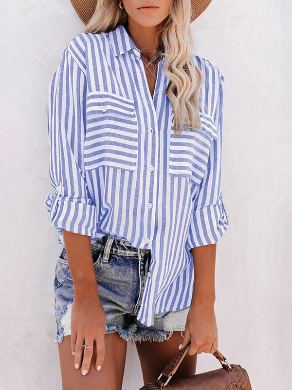 Striped Linen Long Sleeve Blouse