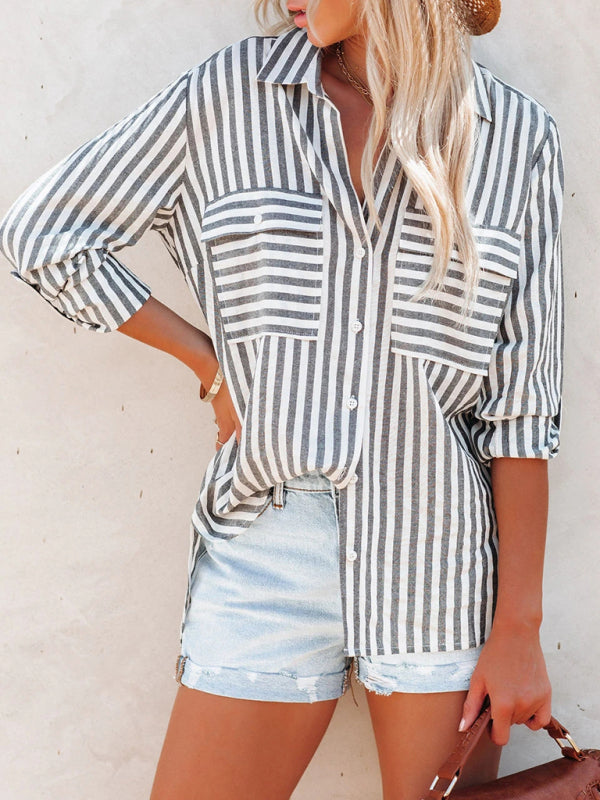 Striped Linen Long Sleeve Blouse