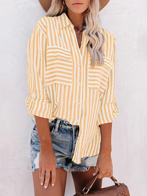 Striped Linen Long Sleeve Blouse