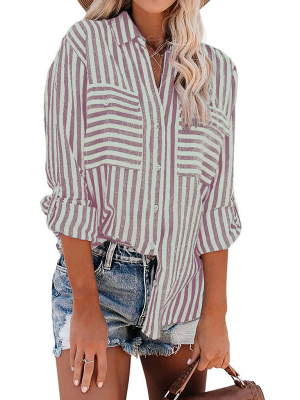 Striped Linen Long Sleeve Blouse