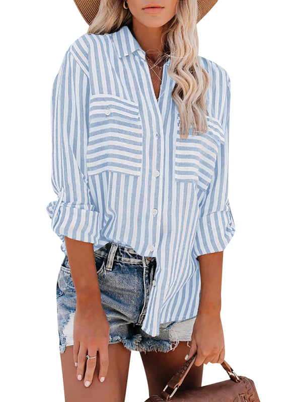 Striped Linen Long Sleeve Blouse